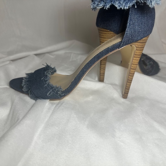 Retro Sexy Denim Fringe High Stiletto Heels Open Pointed Toe Sandals Sz 11 - Picture 11 of 12
